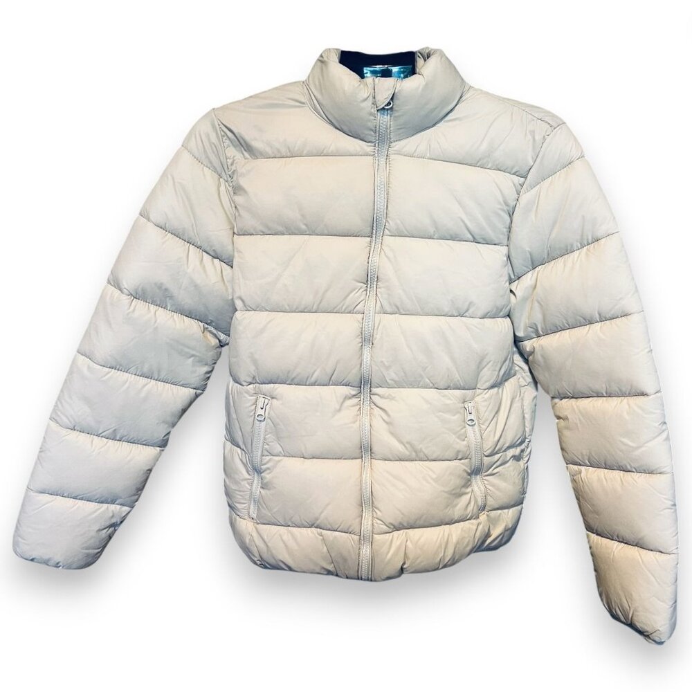 Forever 21‎ Mens Puffer Jacket White Padded Quilted Lightweight Nylon Full-Zip S